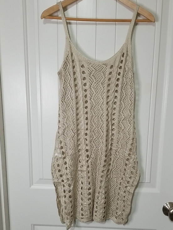 Dresses & Skirts - Crochet Spaghetti Strap Cover-Up Dress in Natural Khaki Size Large NWT